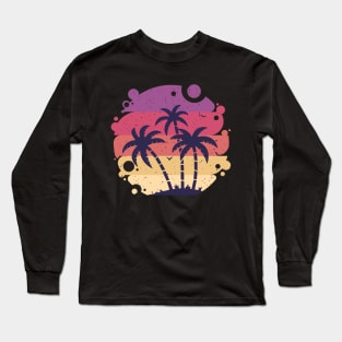 Tropical palm tree sunset graphic, Hawaiian summer beach vacation novelty, Men Women Long Sleeve T-Shirt